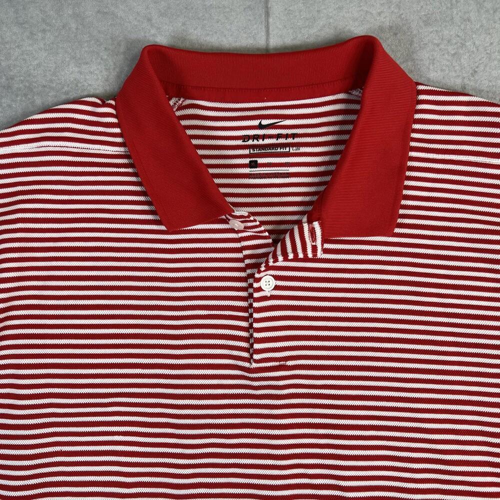 Nike Polo Shirt Mens XL Red White Striped Dri Fit Standard Performance Knit - Picture 2 of 7